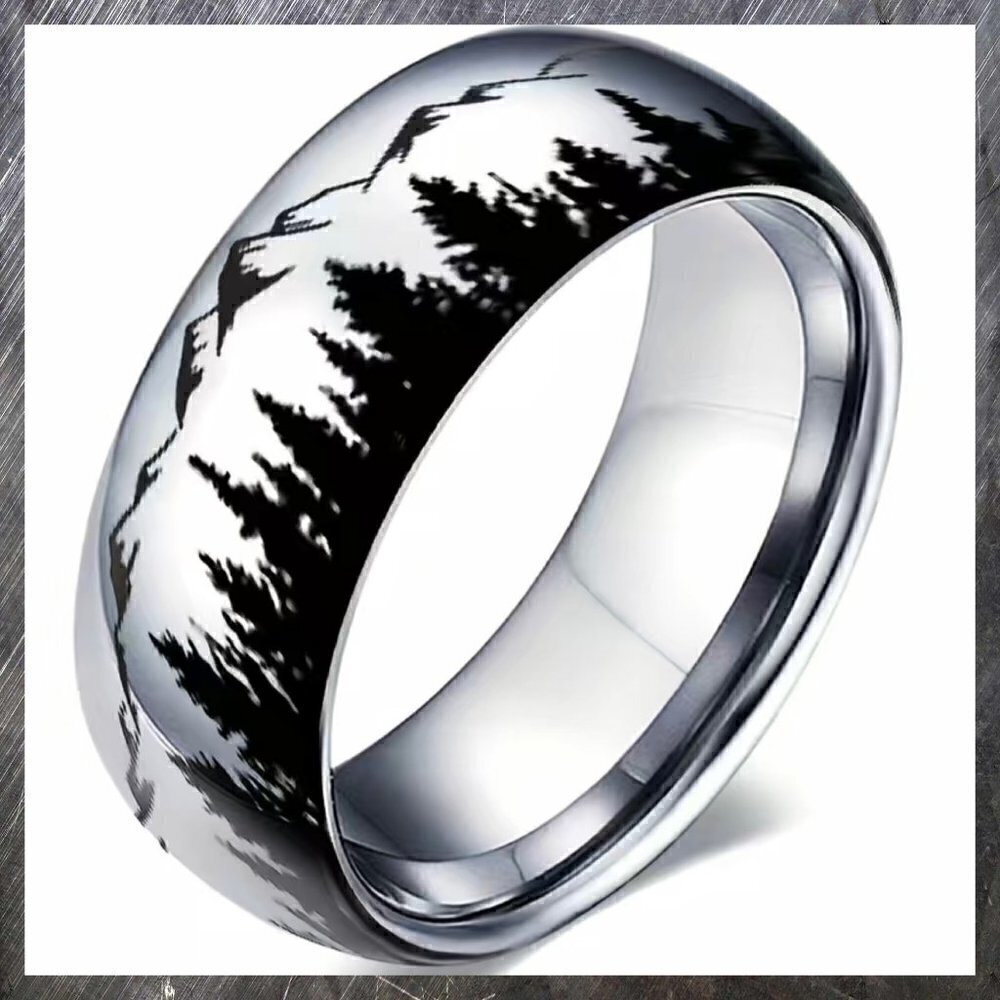 Boho Landscape Mountain and Forest Ring #1139